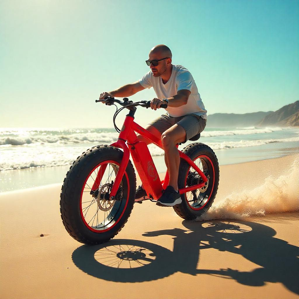 Rider on an electric bike Walmart model with fat tire electric bikes design, exploring a natural trail, highlighting comfort, off-road power, and eco-friendly outdoor adventure.