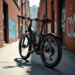 A young rider enjoying a scenic ride on an Amazon electric bike in natural daylight, captured in candid photography style with a relaxed and eco-friendly urban background.