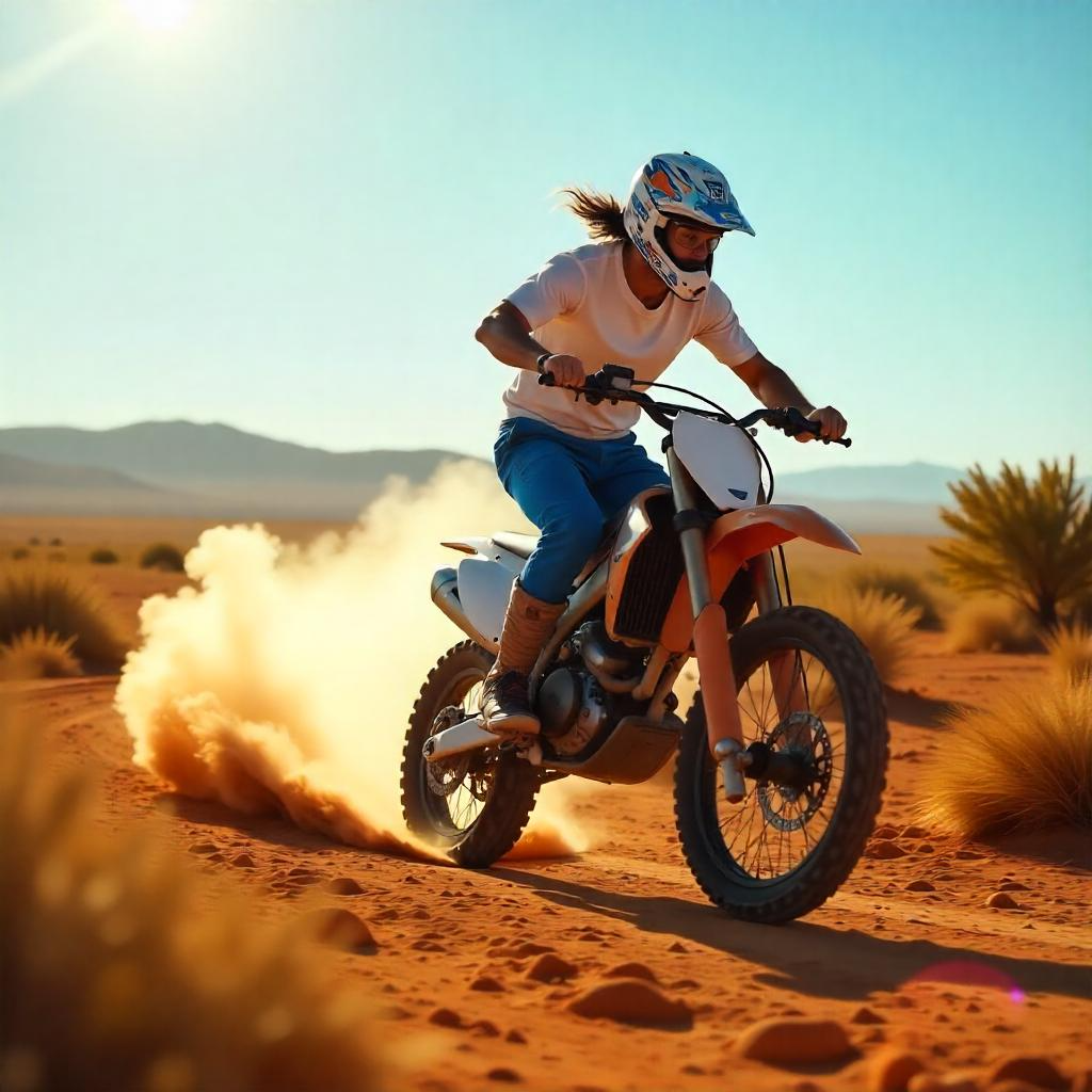 Adult riding electric dirt bike off-road in natural terrain, captured in candid photography style with bright daylight, showcasing power, freedom, and thrill of electric dirt bikes for adults.